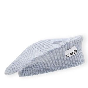 Ganni Light Blue Ribbed Beret